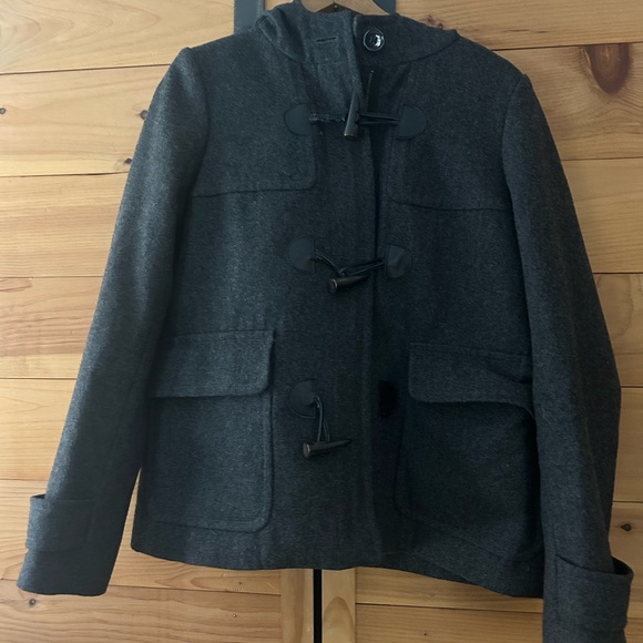 J. Crew Jackets & Blazers - J. Crew Dark Gray Wool Blend Hooded Toggle Pea Coat Size 10